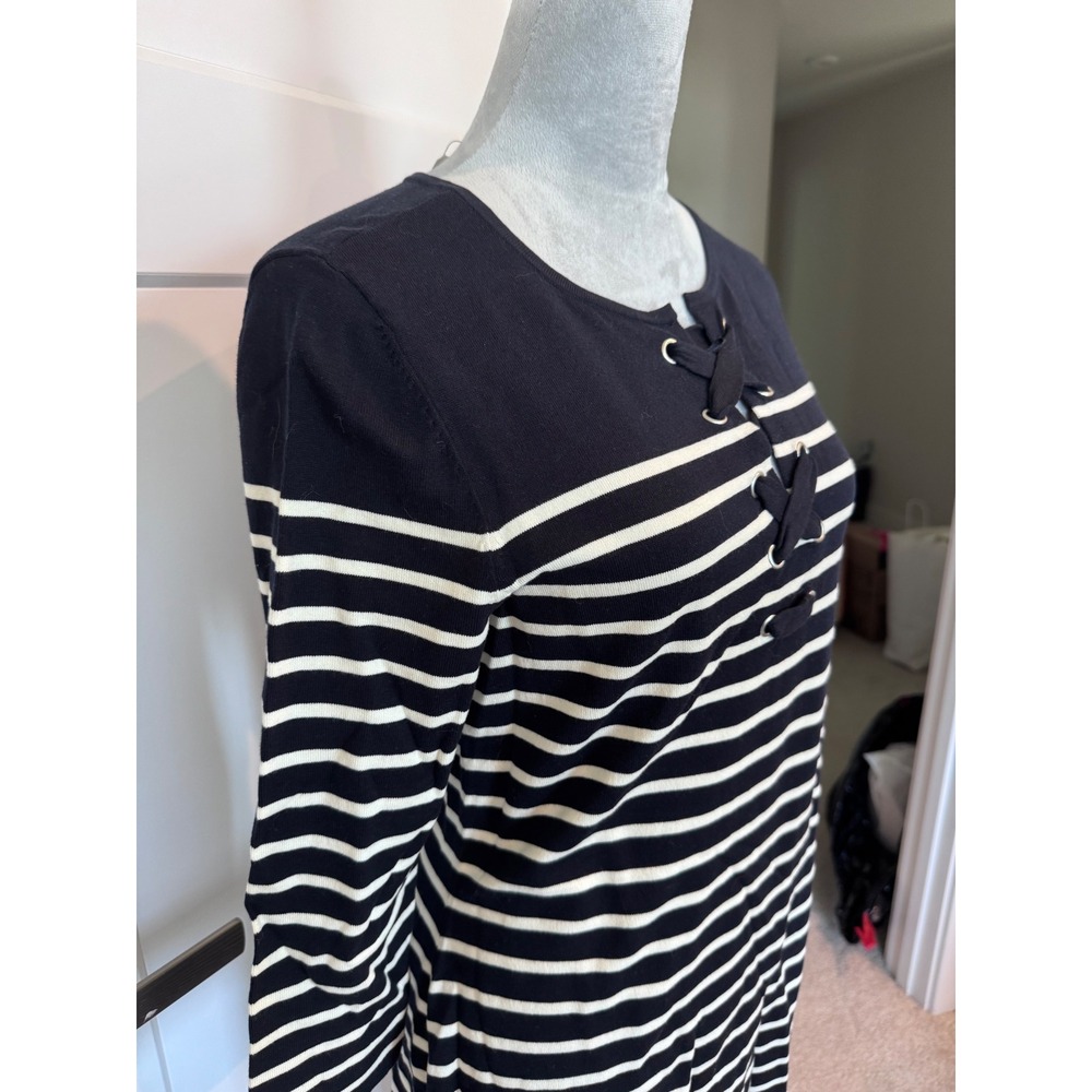 Talbots Navy nautical White Striped Lace Up Grommet Midi Sweater Dress NWT Med - Picture 3 of 9